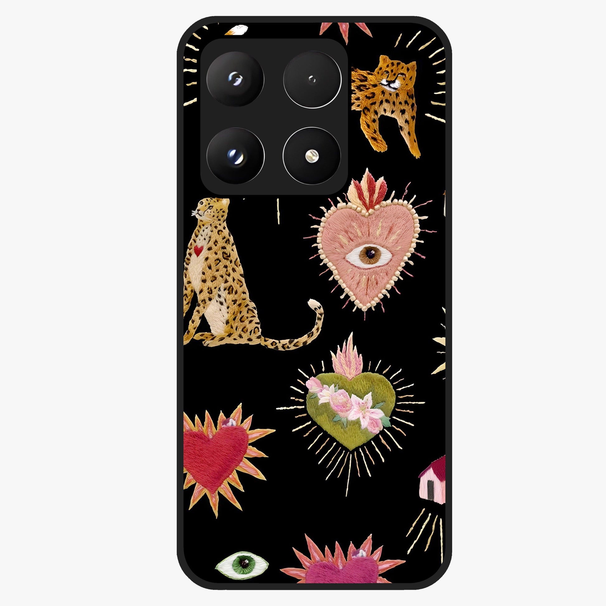 Sacred Jungle Heart Glass Case showing flat back view with jungle inspired heart artwork and glossy glass finish.