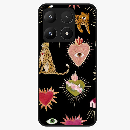Sacred Jungle Heart Glass Case showing flat back view with jungle inspired heart artwork and glossy glass finish.