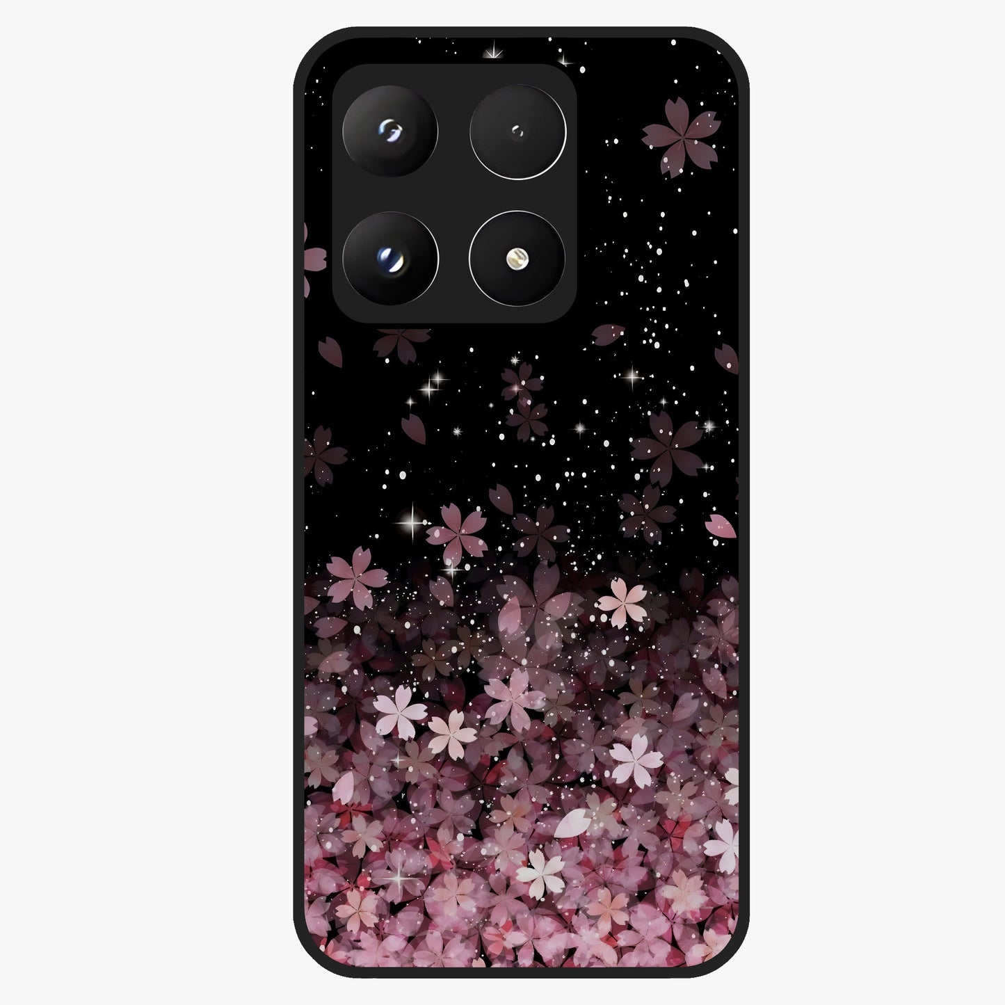 Small Starry Flowers Glass Case showing flat back view with delicate starry floral artwork and glossy glass finish.