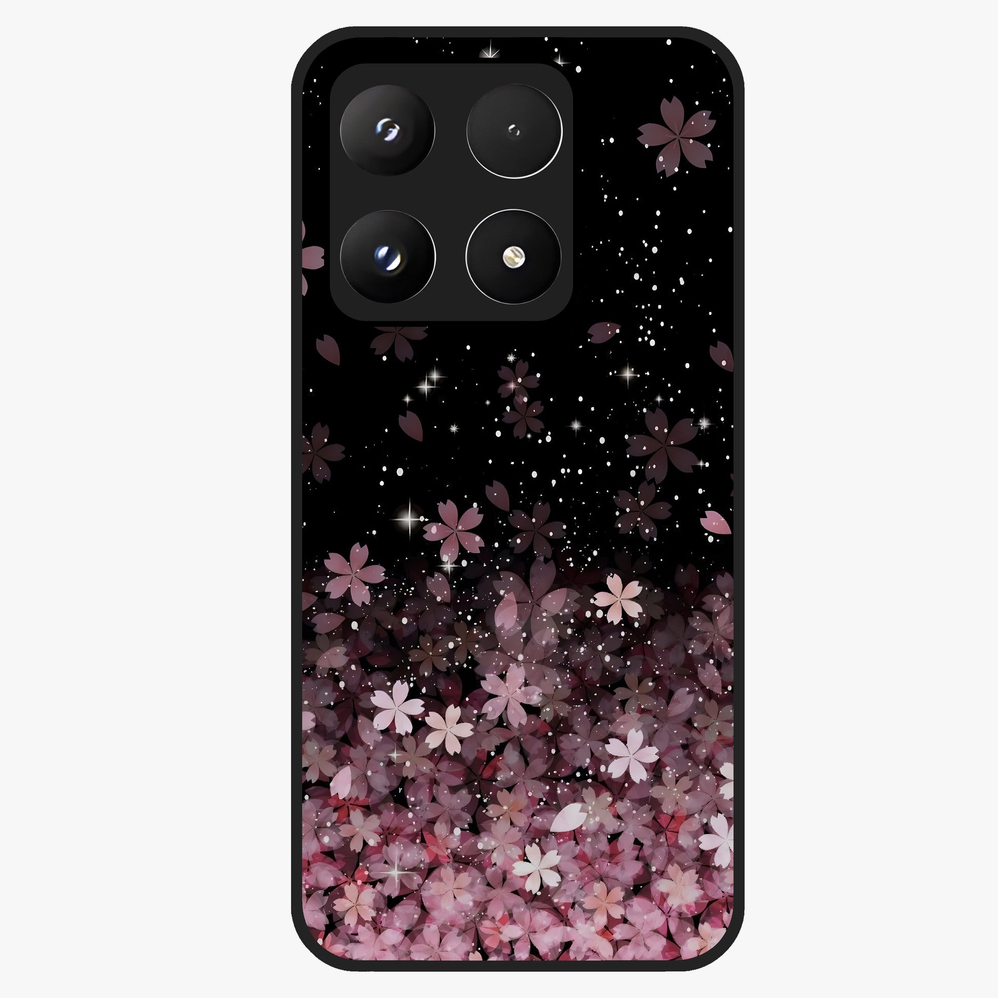 Small Starry Flowers Glass Case showing flat back view with delicate starry floral artwork and glossy glass finish.