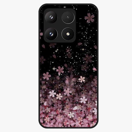 Small Starry Flowers Glass Case showing flat back view with delicate starry floral artwork and glossy glass finish.