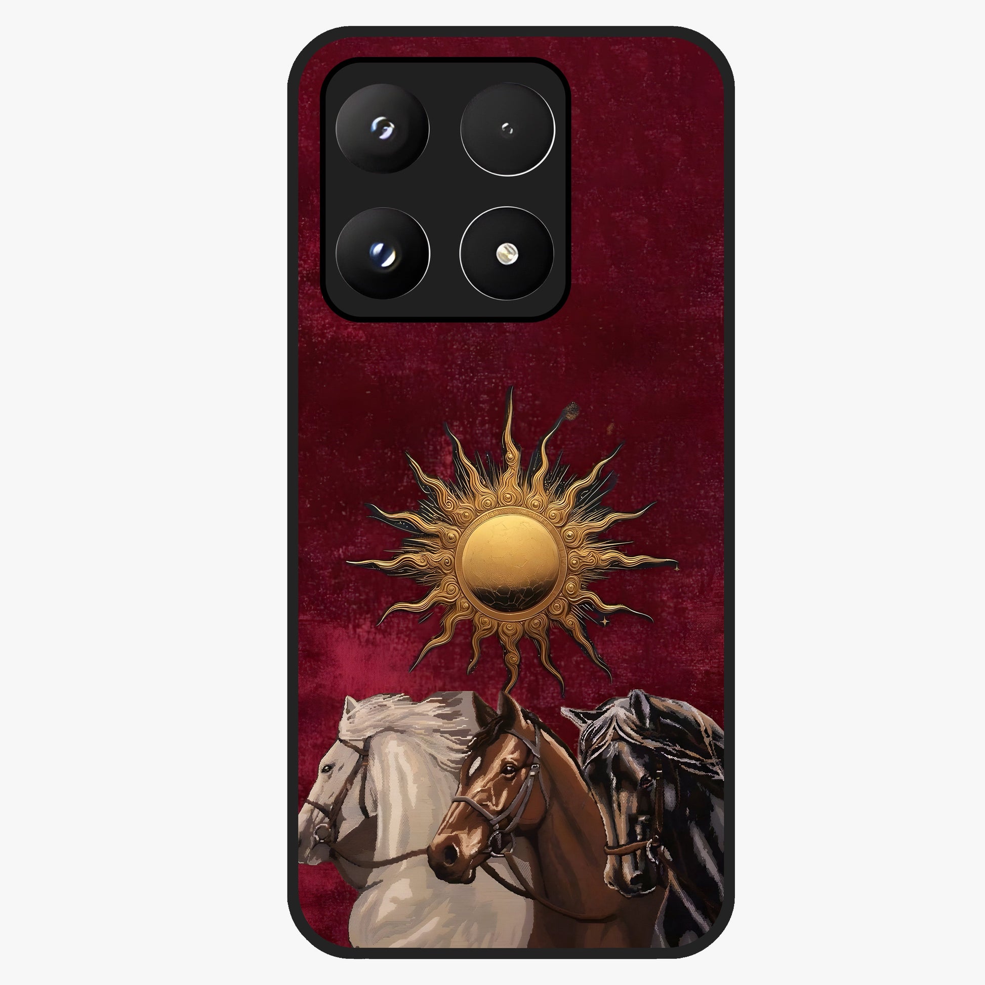 Solar Riders Glass Case showing flat back view with dynamic rider themed artwork and glossy glass finish.