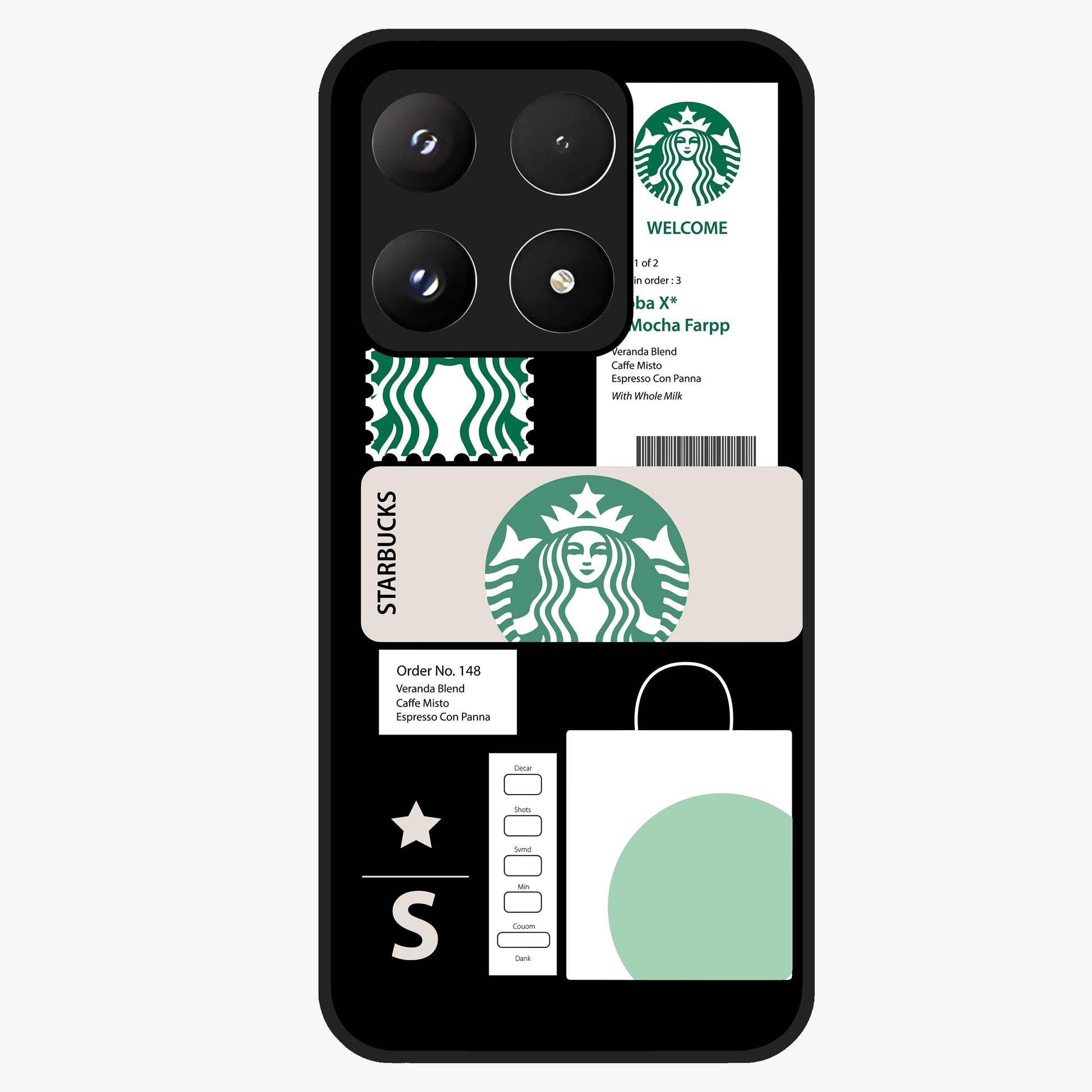 Starbucks Mocha Glass Case showing flat back view with coffee inspired artwork and glossy glass finish.