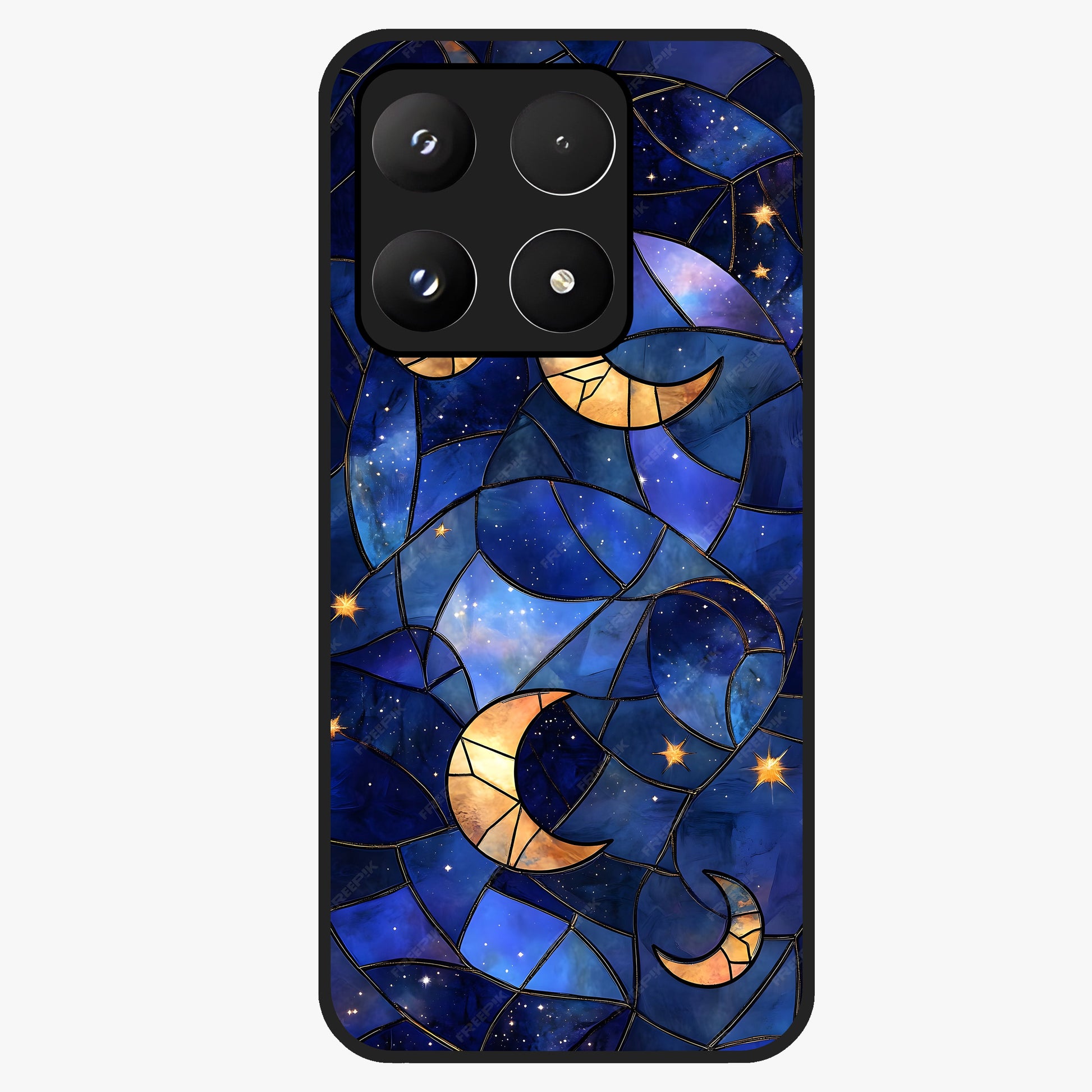 Starlit Sky Tapestry Glass Case showing flat back view with decorative starry sky tapestry artwork and glossy glass finish.