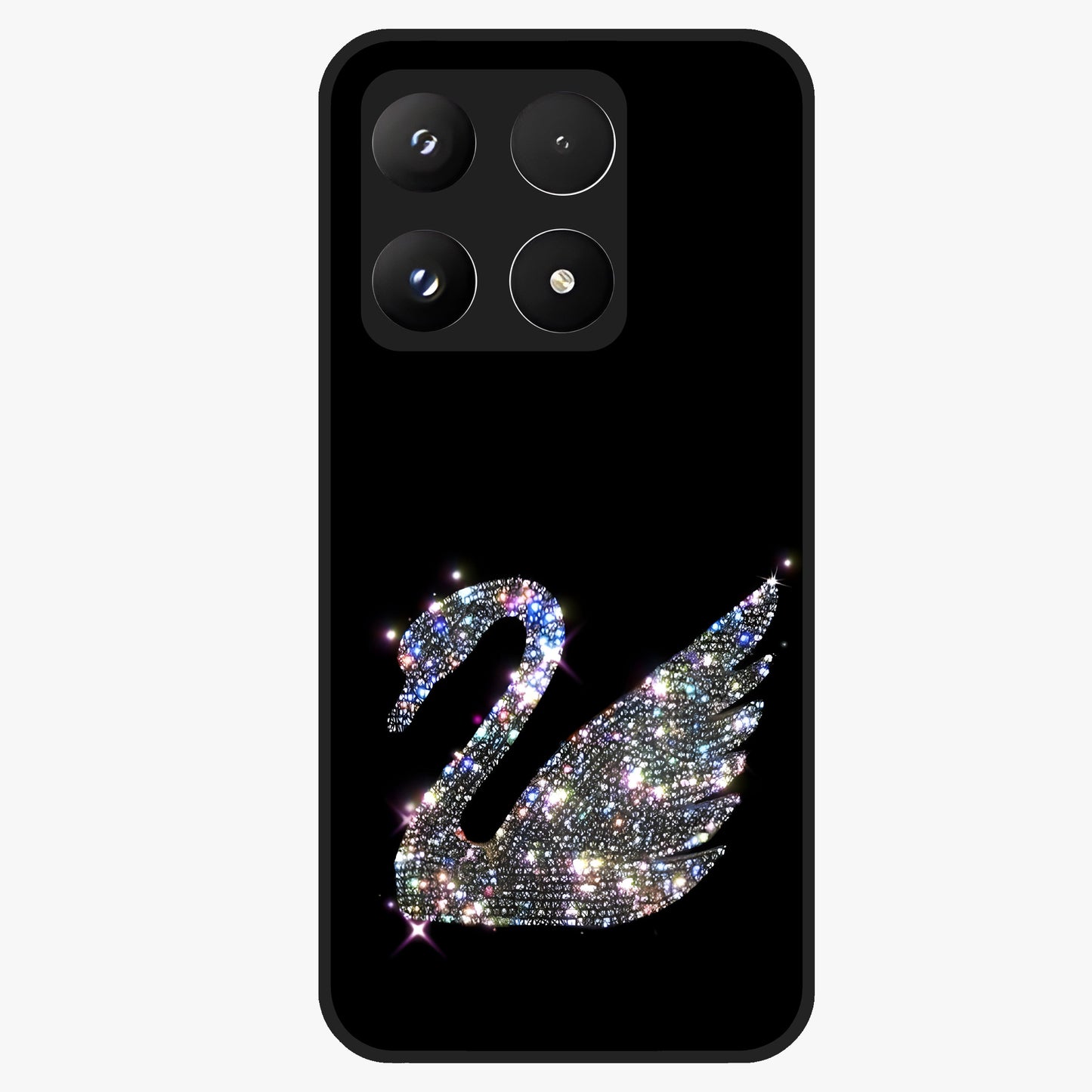 Starlit Swan Grace Glass Case showing flat back view with graceful swan artwork under starry sky and glossy glass finish.