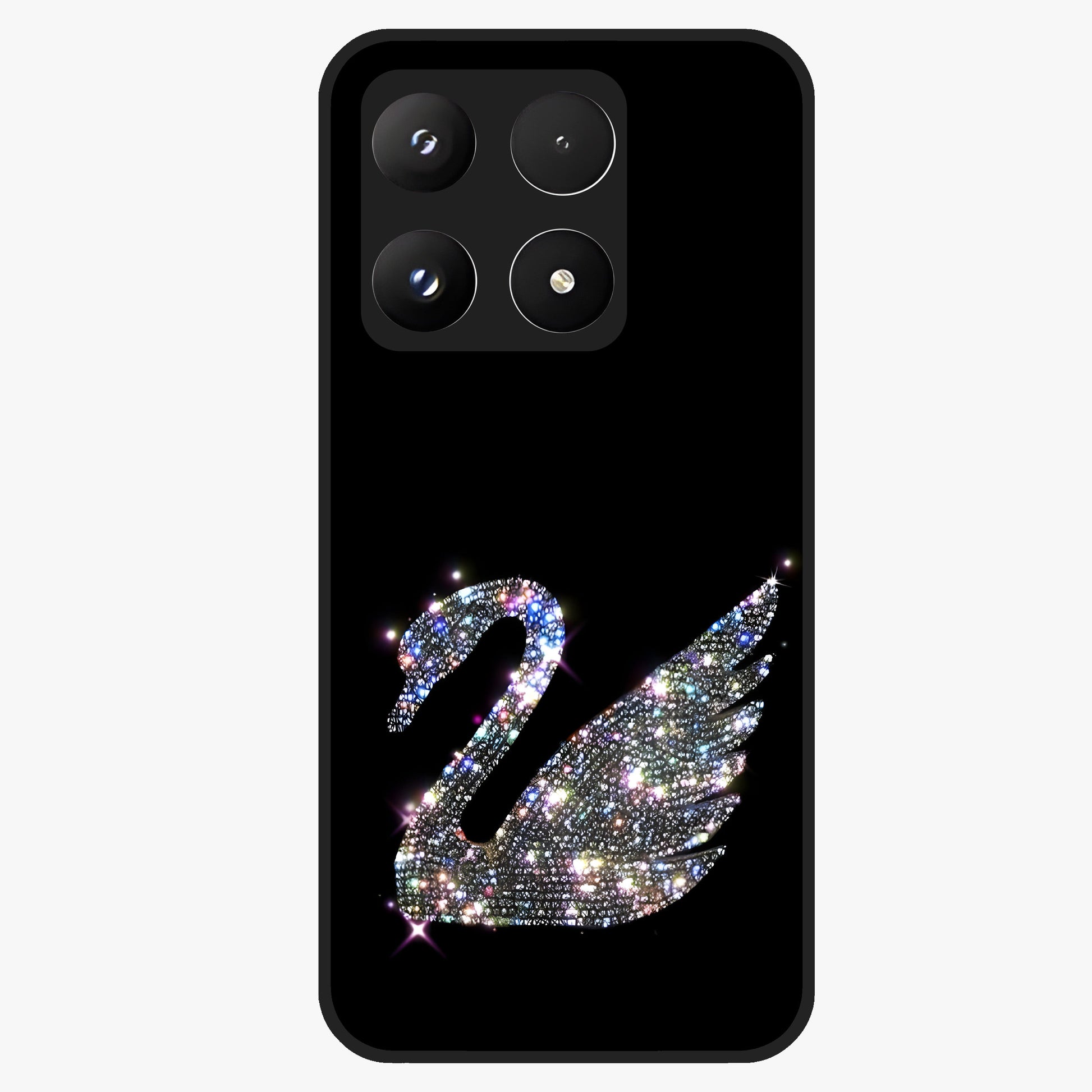 Starlit Swan Grace Glass Case showing flat back view with graceful swan artwork under starry sky and glossy glass finish.
