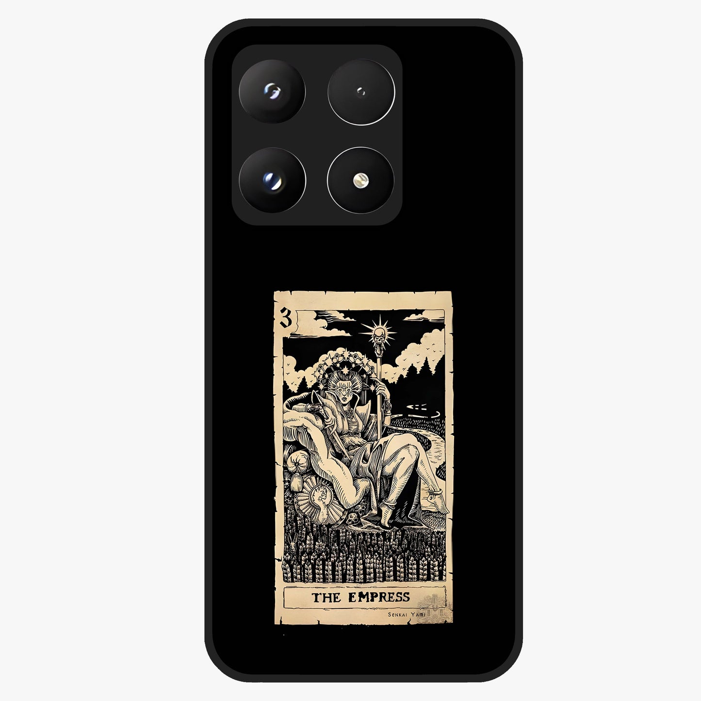 The Empress Glass Case showing flat back view with regal feminine artwork and glossy glass finish.