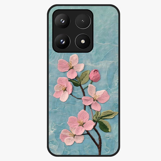 Threaded Blossom Breeze Glass Case showing flat back view with delicate blossom artwork and glossy glass finish.