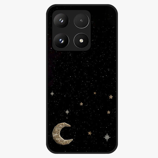 Twinkle Star With Half Moon Glass Case showing flat back view with star and half moon artwork and glossy glass finish.