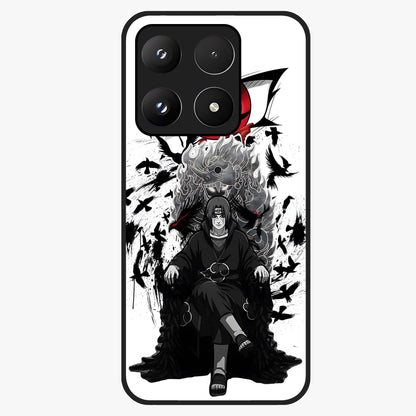 Uchiha Shadow Throne Glass Case showing flat back view with cosmic underwater themed artwork and glossy glass finish.