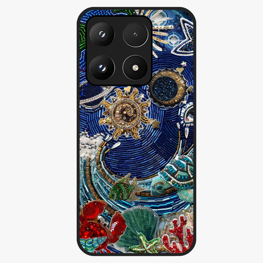 Universe Underwater Spark Glass Case showing flat back view with cosmic underwater themed artwork and glossy glass finish.
