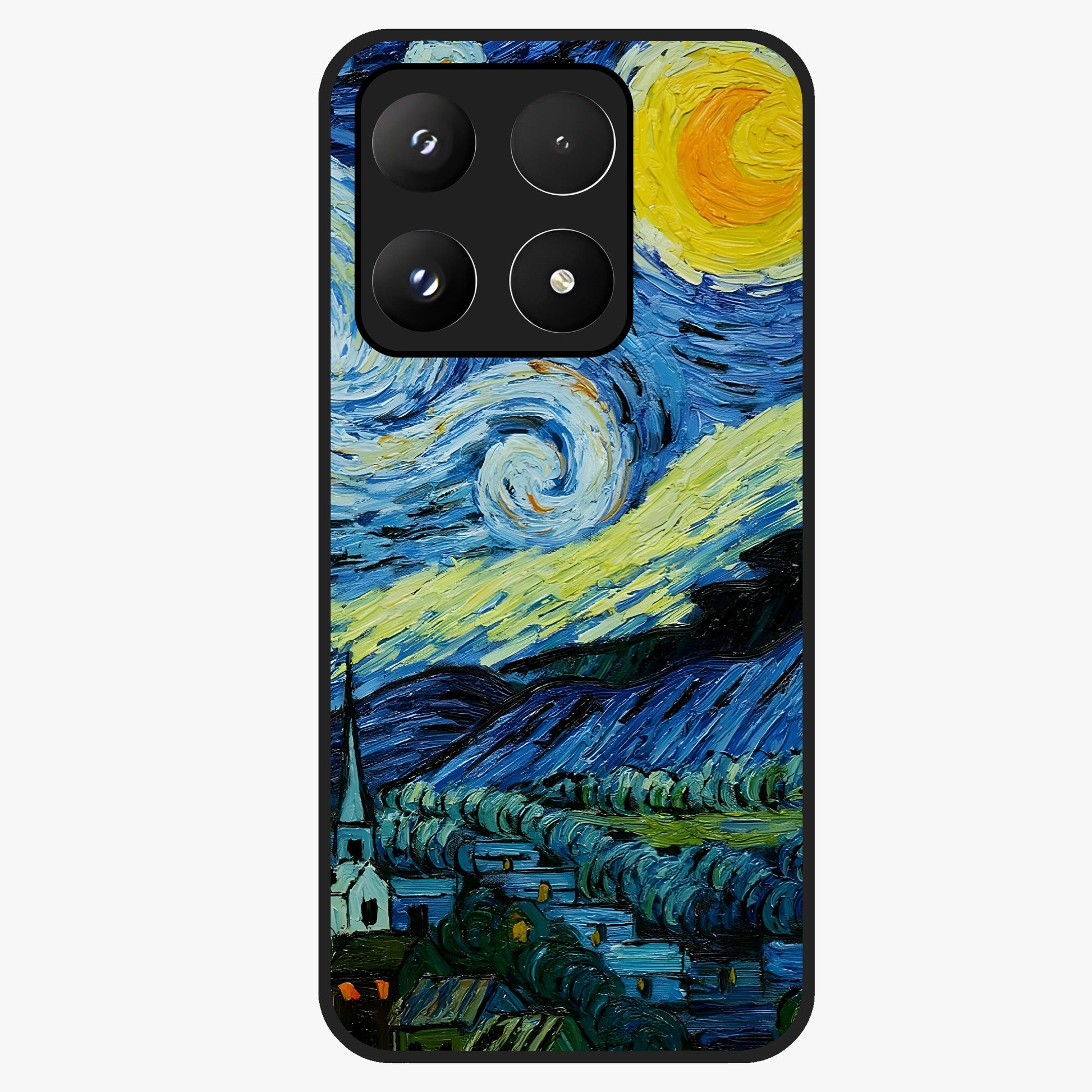 Van Gogh Art Glass Case showing flat back view with classic painterly artwork inspired by Van Gogh style and glossy glass finish.