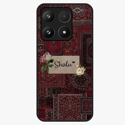 Velvet Wine Pattern Custom Name Glass Case showing flat back view with elegant wine colored pattern artwork and personalized name design.