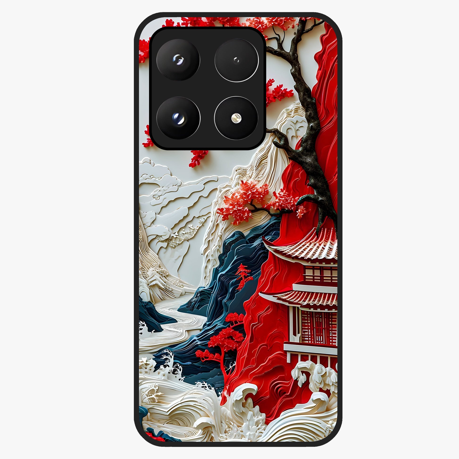 Whispers Of Sakura Waves Glass Case showing flat back view with cherry blossom wave artwork and glossy glass finish.