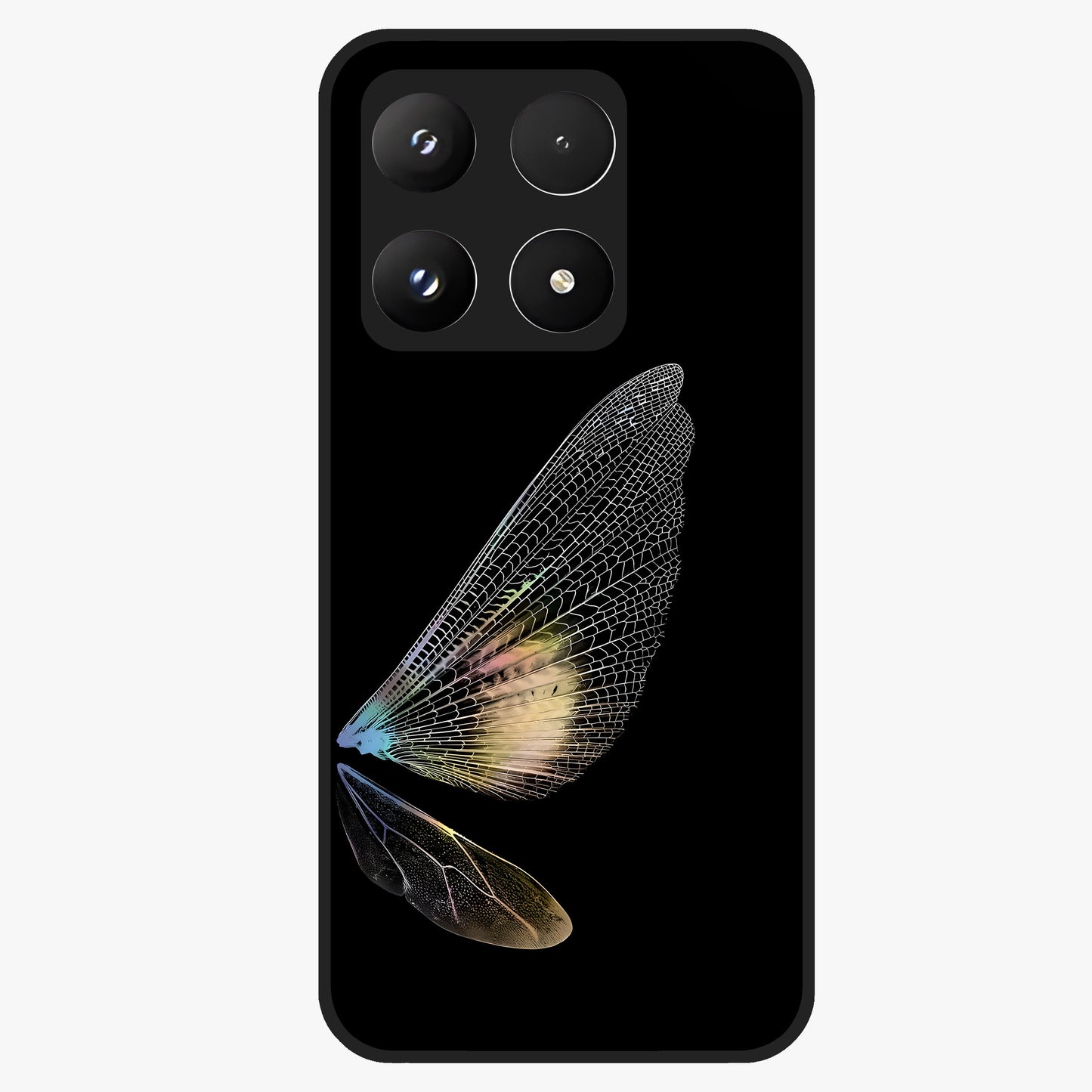 Whispers Of Wings Glass Case showing flat back view with graceful wing inspired artwork and glossy glass finish.