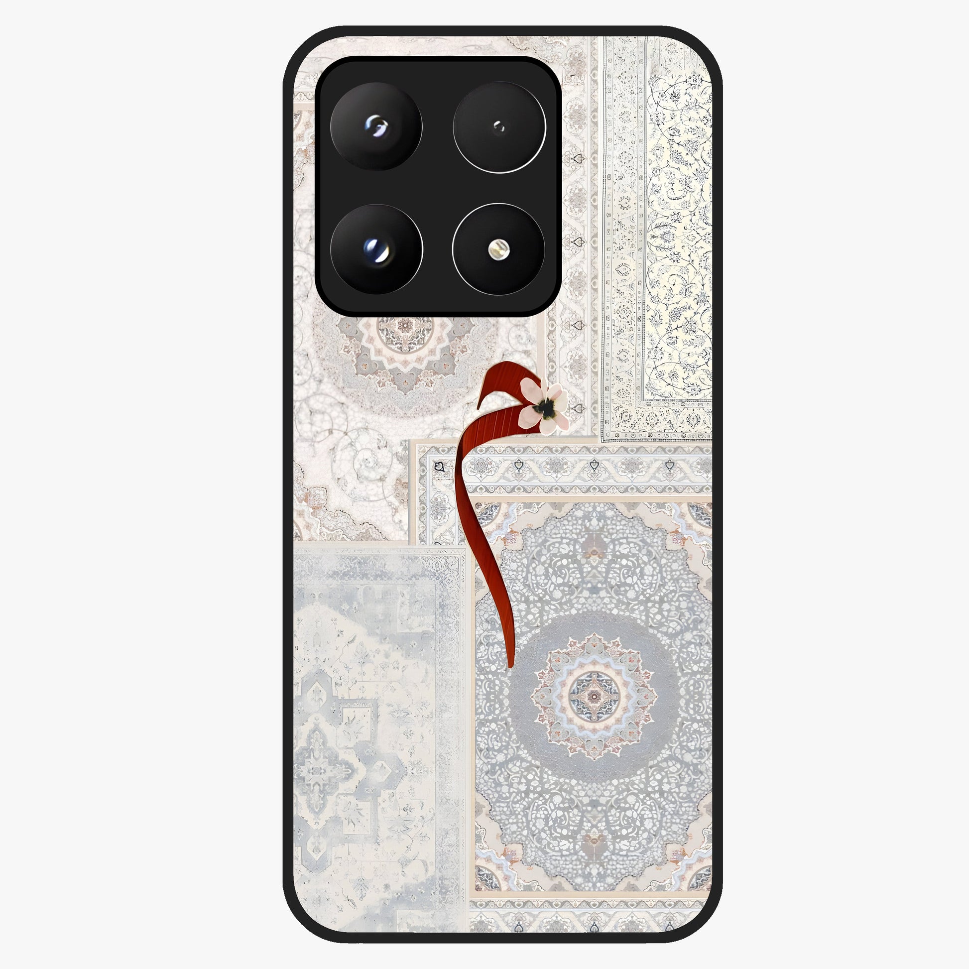 White Aesthetic Bow Glass Case showing flat back view with minimal bow artwork and glossy glass finish.
