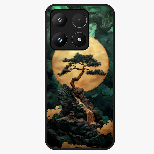 Zen Moon Rise Glass Case showing flat back view with calm moonrise artwork and glossy glass finish.