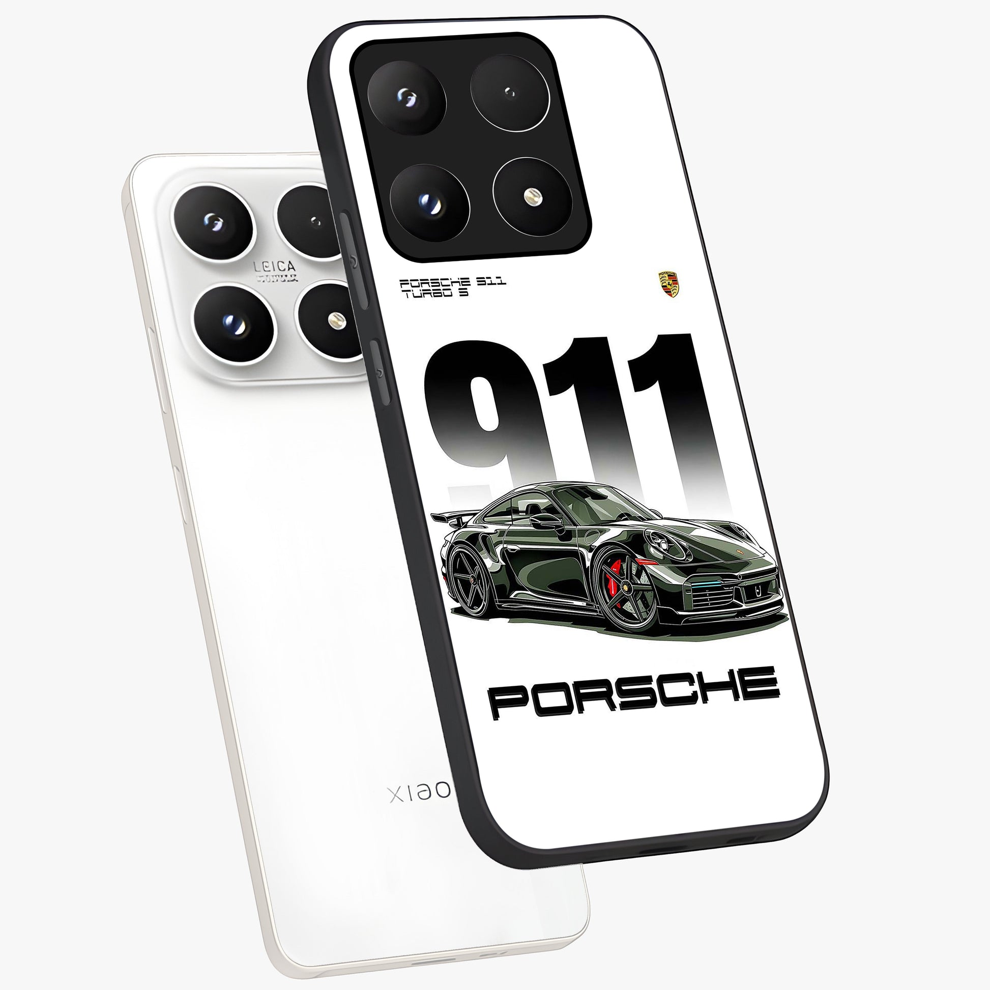 911 Turbo Dominance Glass Case displayed in premium angled mockup highlighting sporty car illustration and sleek glass surface.
