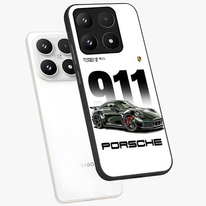 911 Turbo Dominance Glass Case displayed in premium angled mockup highlighting sporty car illustration and sleek glass surface.