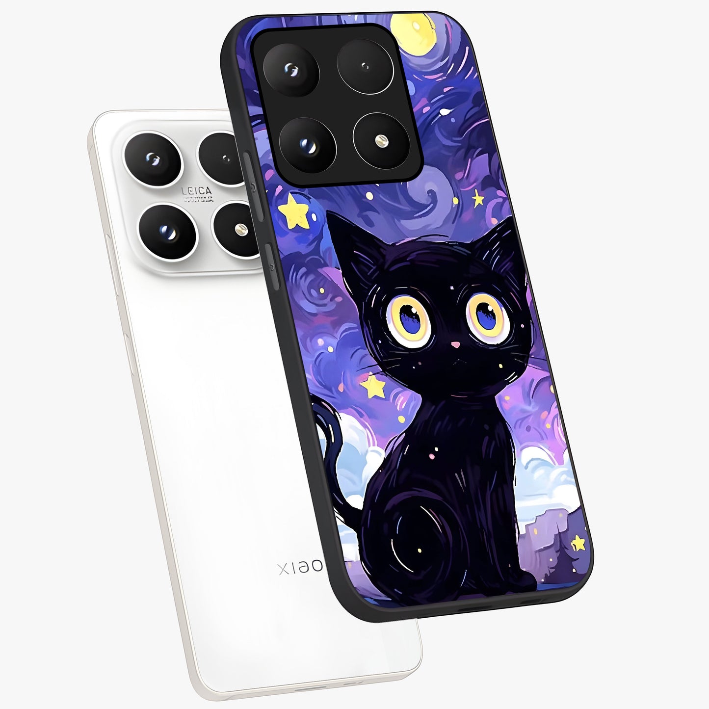 Abstract Cat Art Glass Case displayed in angled mockup highlighting modern abstract cat artwork and sleek glass surface.