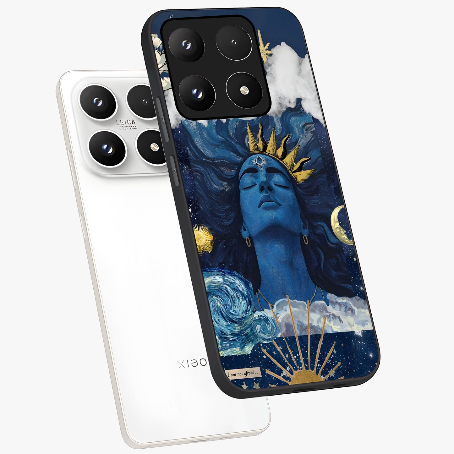 Aesthetic Lord Shiva Glass Case displayed in angled mockup highlighting spiritual Shiva illustration and sacred aesthetic design.