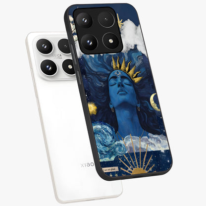 Aesthetic Lord Shiva Glass Case displayed in angled mockup highlighting spiritual Shiva illustration and sacred aesthetic design.