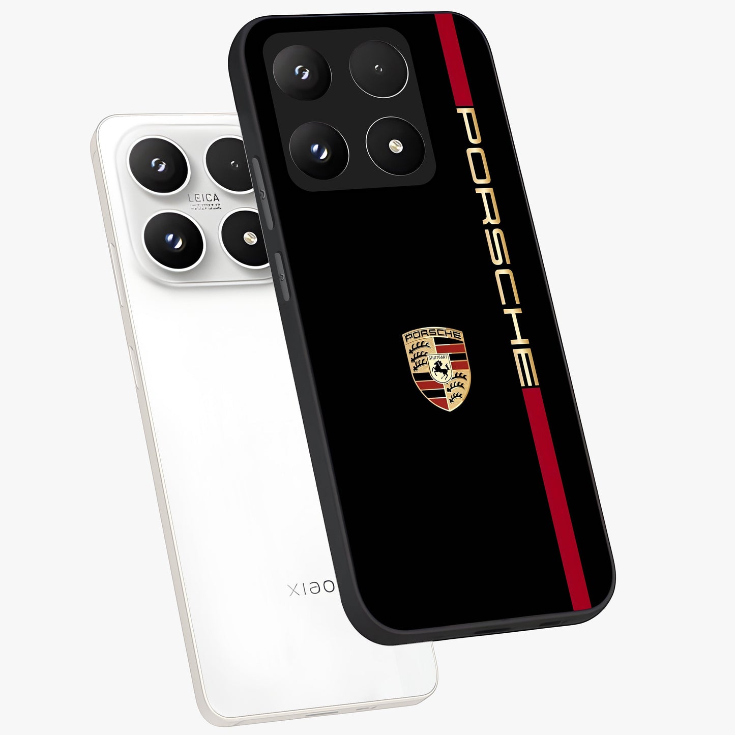 Black Minimal Porsche Glass Case displayed in angled mockup highlighting modern minimal car illustration and clean aesthetic design.