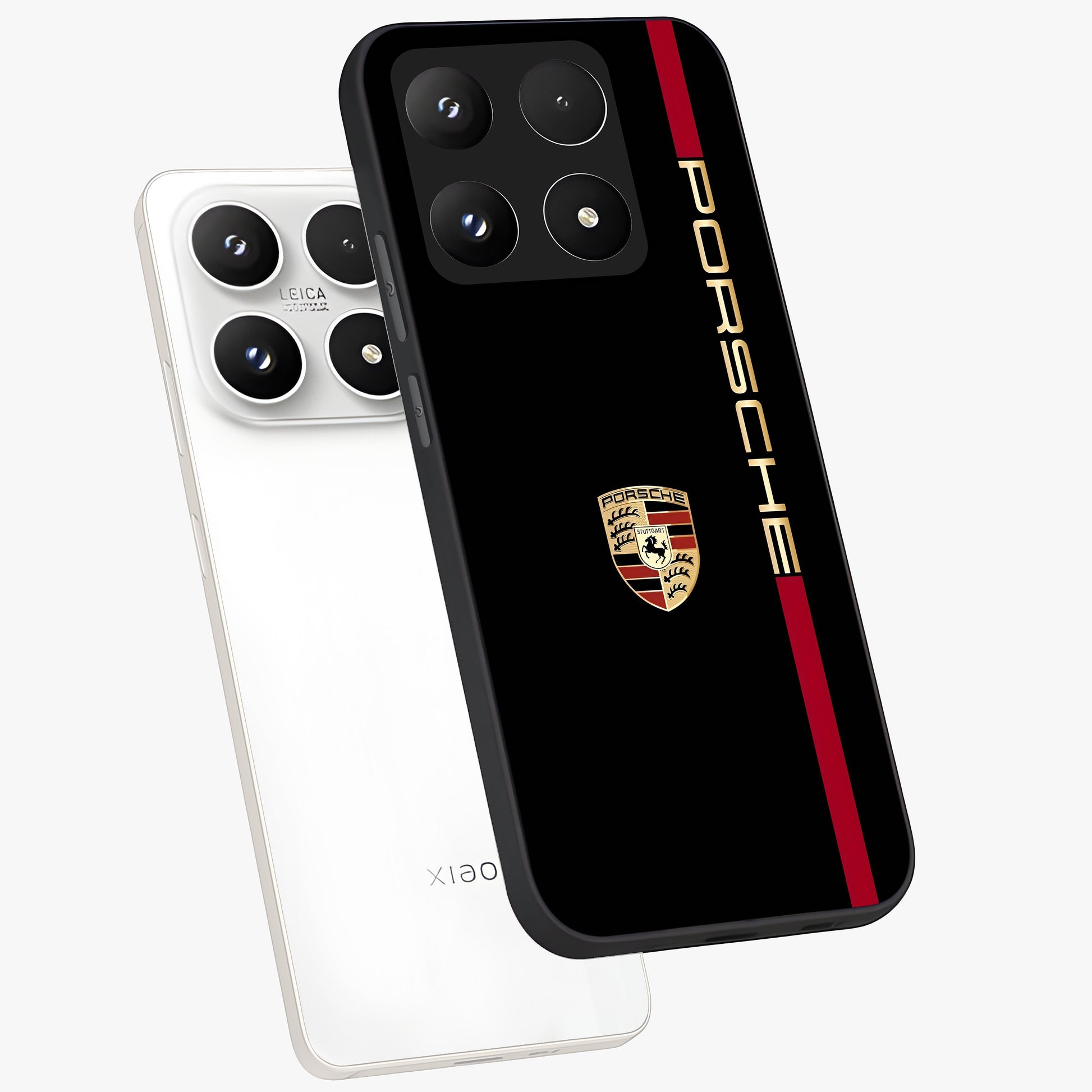 Black Minimal Porsche Glass Case displayed in angled mockup highlighting modern minimal car illustration and clean aesthetic design.