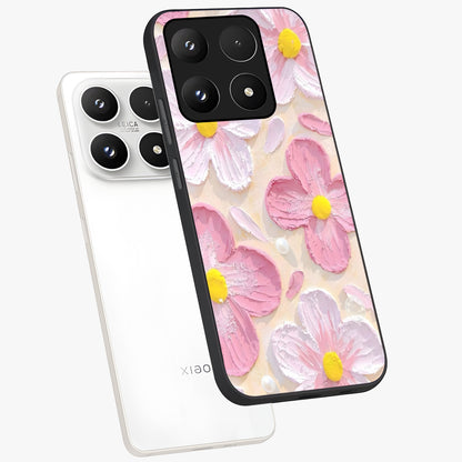 Blush Bloom Texture Glass Case displayed in angled mockup highlighting subtle bloom pattern with aesthetic pastel design.