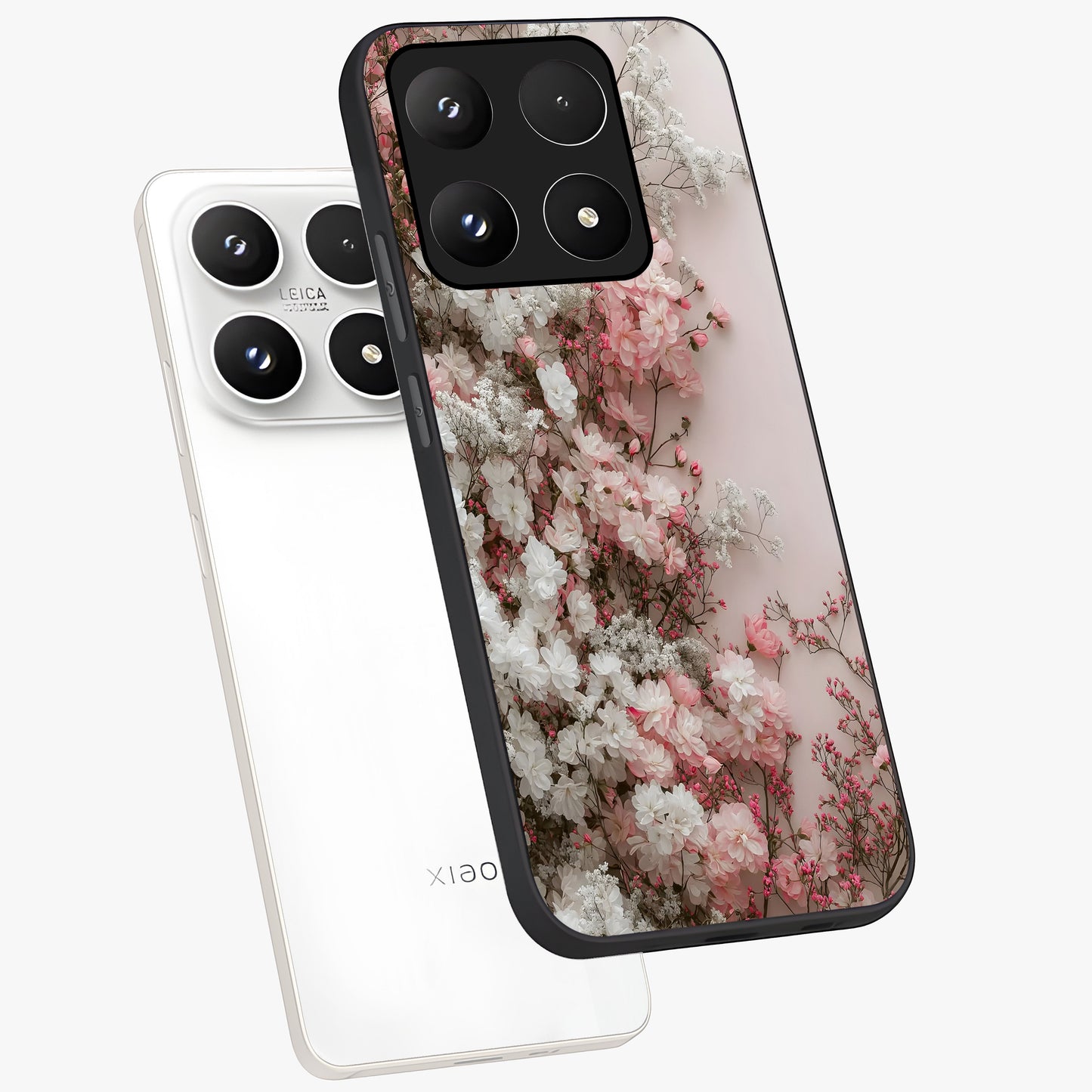 Blush Blossom Cloud Glass Case displayed in angled mockup highlighting soft cloud and blossom design with pastel aesthetic.