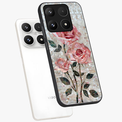Blush Mosaic Bloom Glass Case displayed in angled mockup highlighting artistic mosaic flower pattern with aesthetic design.
