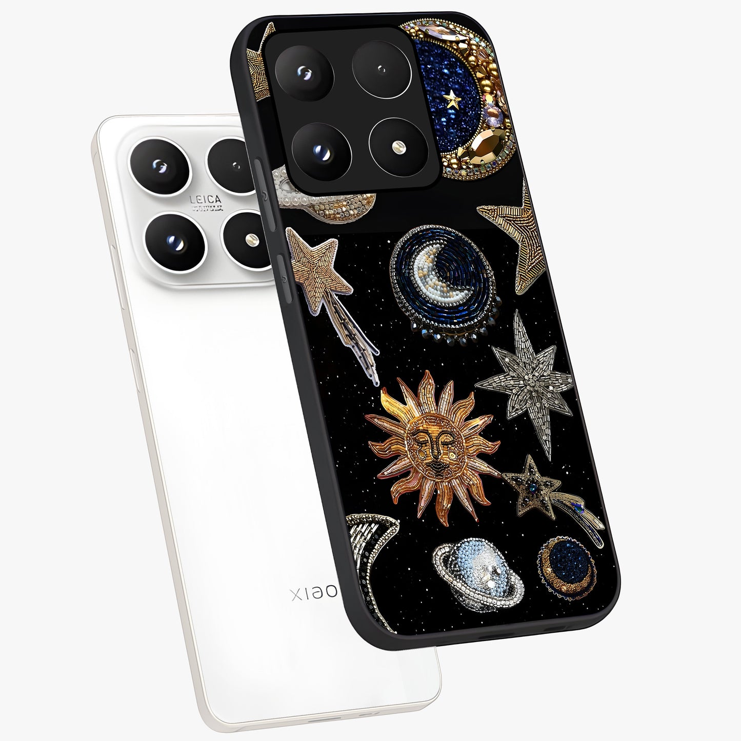 Celestial Gem Constellations Glass Case displayed in angled mockup highlighting gemstone inspired constellation design.