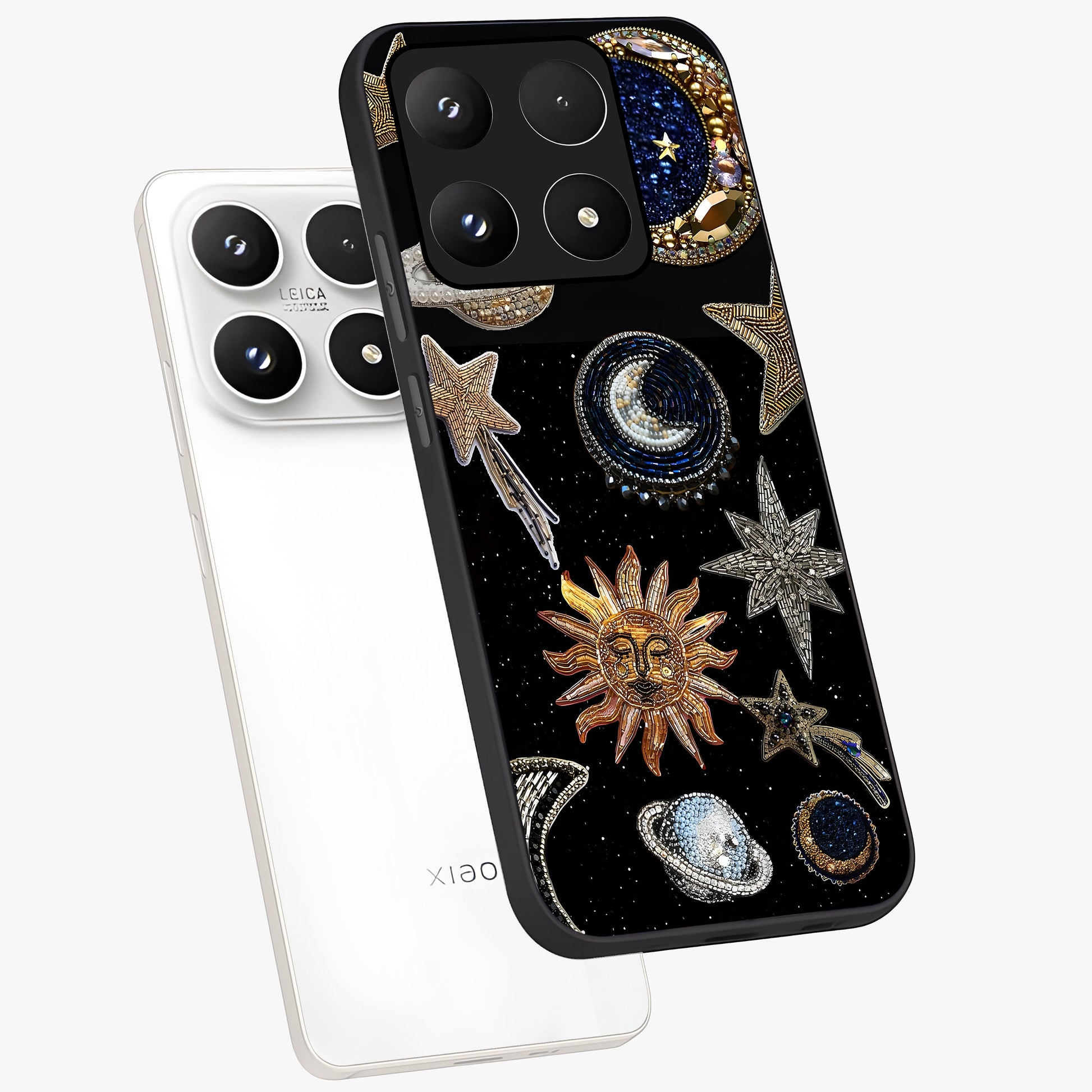 Celestial Gem Constellations Glass Case displayed in angled mockup highlighting gemstone inspired constellation design.