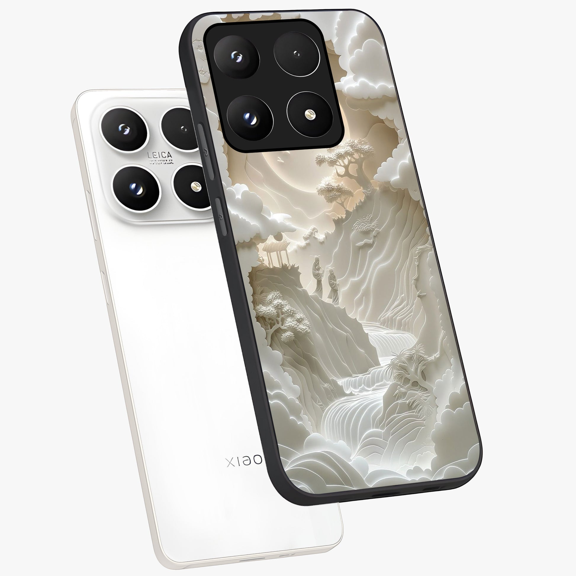 Celestial Origami Glass Case displayed in angled mockup highlighting geometric origami design with cosmic aesthetic theme.