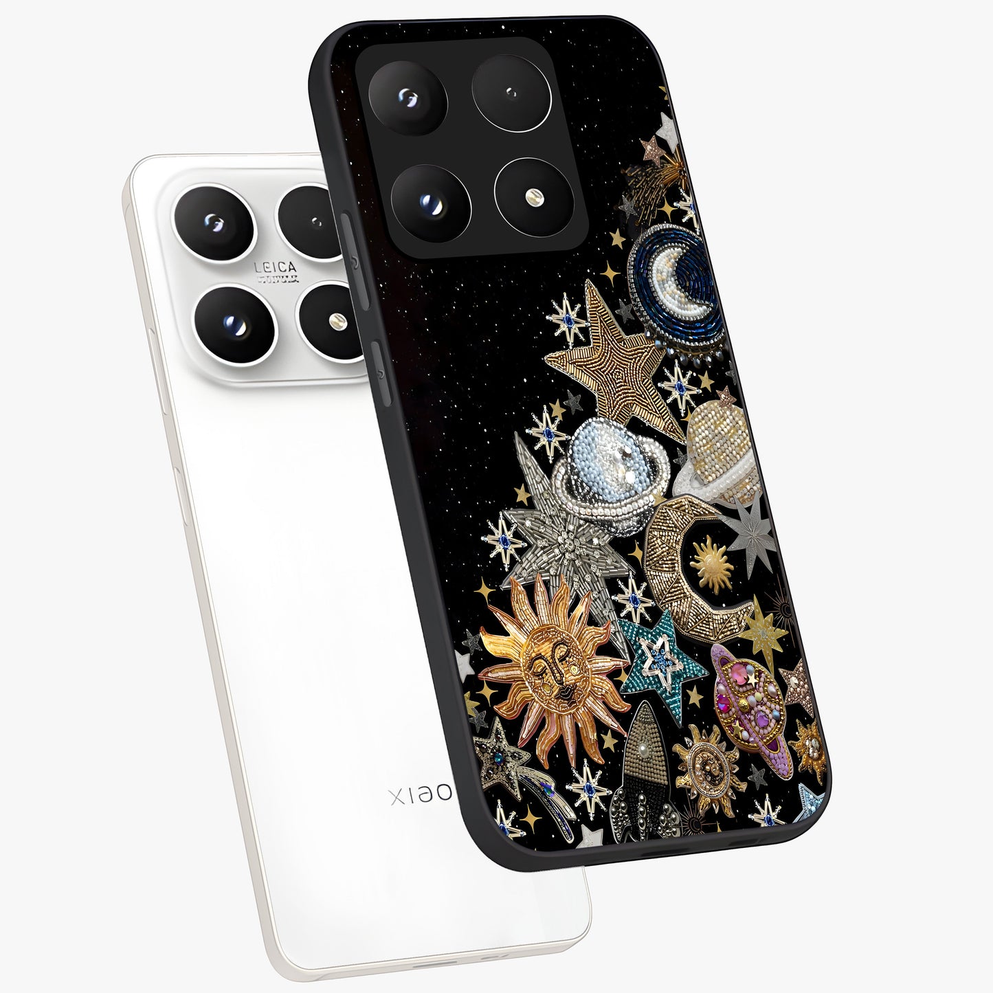 Cosmic Sparkle Dreams Glass Case displayed in angled mockup highlighting dreamy star sparkle design with celestial aesthetic.