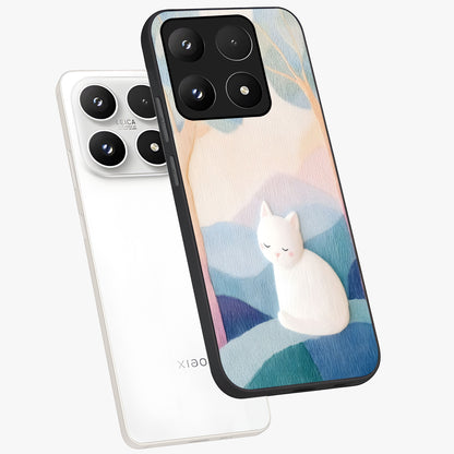 Cotton Dream Cat Glass Case displayed in angled mockup highlighting cute feline illustration with pastel aesthetic style.