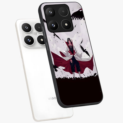 Crimson Crow Ascension Glass Case displayed in angled mockup highlighting powerful crow illustration with dark crimson aesthetic.