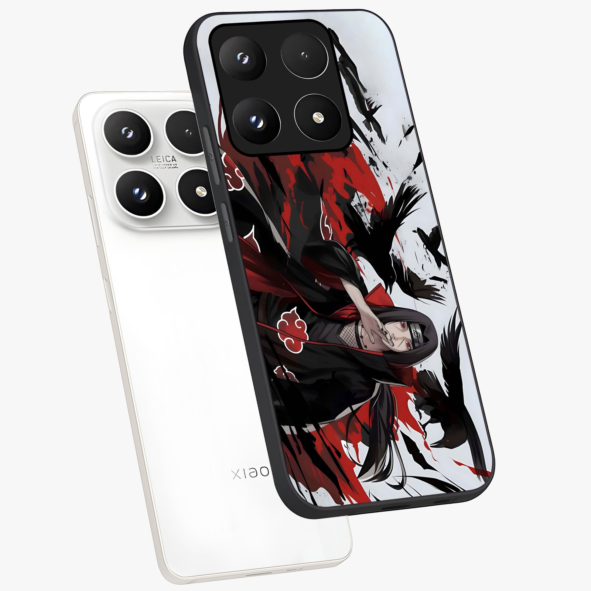 Crimson Crow Illusion Glass Case displayed in angled mockup highlighting mysterious crow graphic with dark aesthetic style.