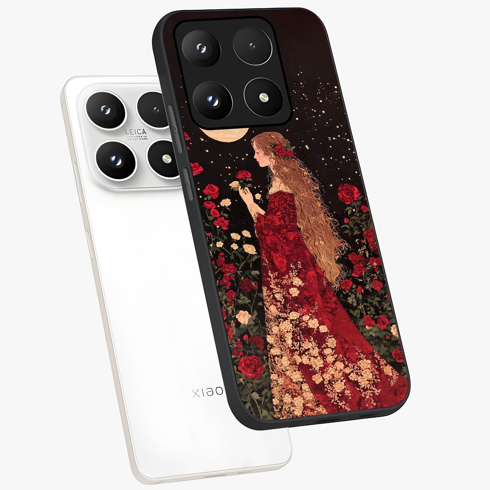 Crimson Dreams Glass Case displayed in angled mockup highlighting soft crimson aesthetic design with artistic theme.