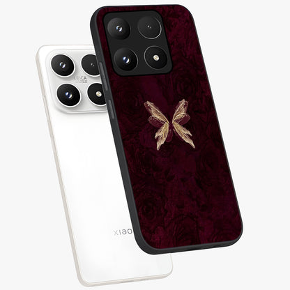 Crimson Fade Butterfly Glass Case displayed in angled mockup highlighting elegant butterfly design with crimson gradient aesthetic.