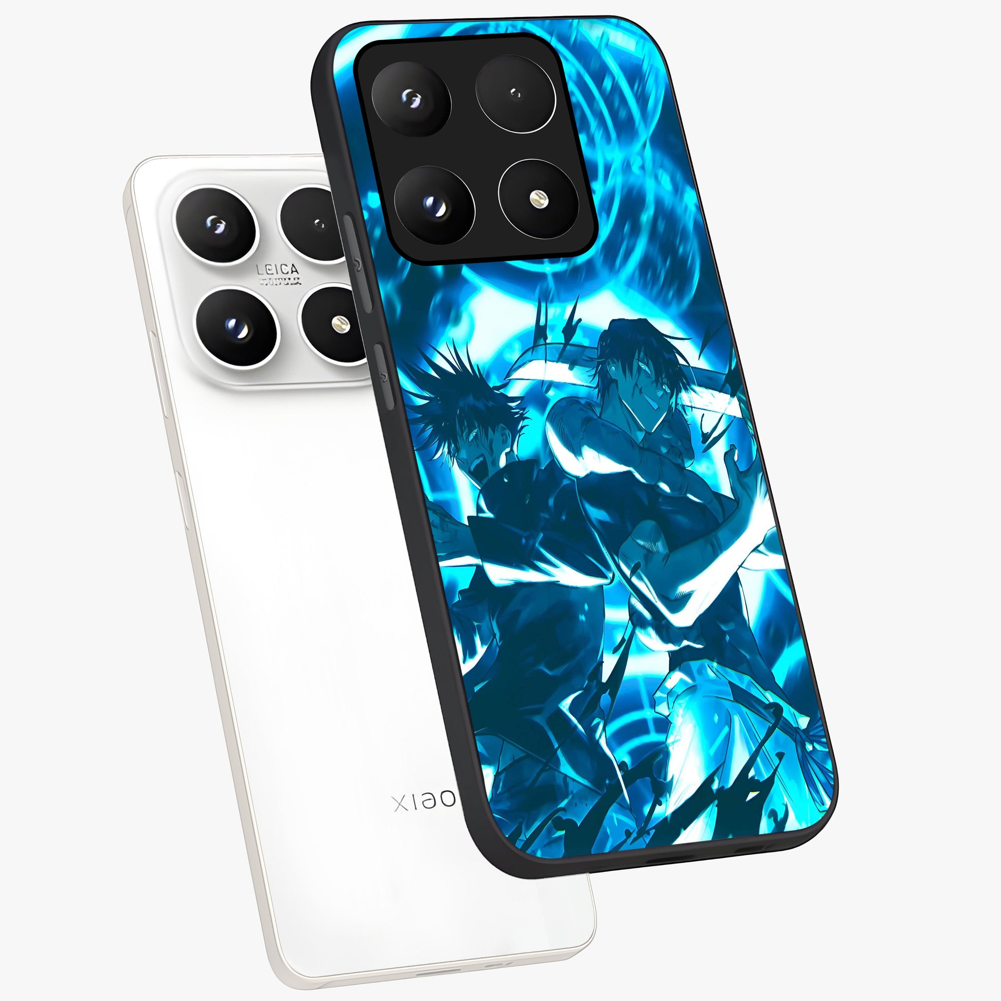 Cursed Energy Clash Glass Case displayed in angled mockup highlighting powerful battle inspired graphic with anime style aesthetic.