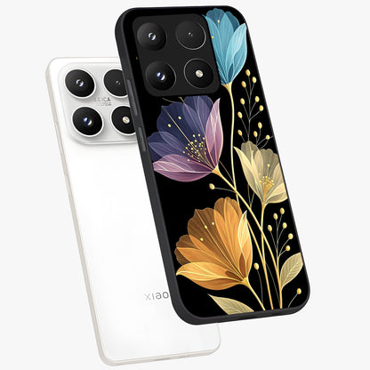 Delicate Multicolor Flowers Glass Case displayed in angled mockup highlighting colorful flower pattern with soft aesthetic style.