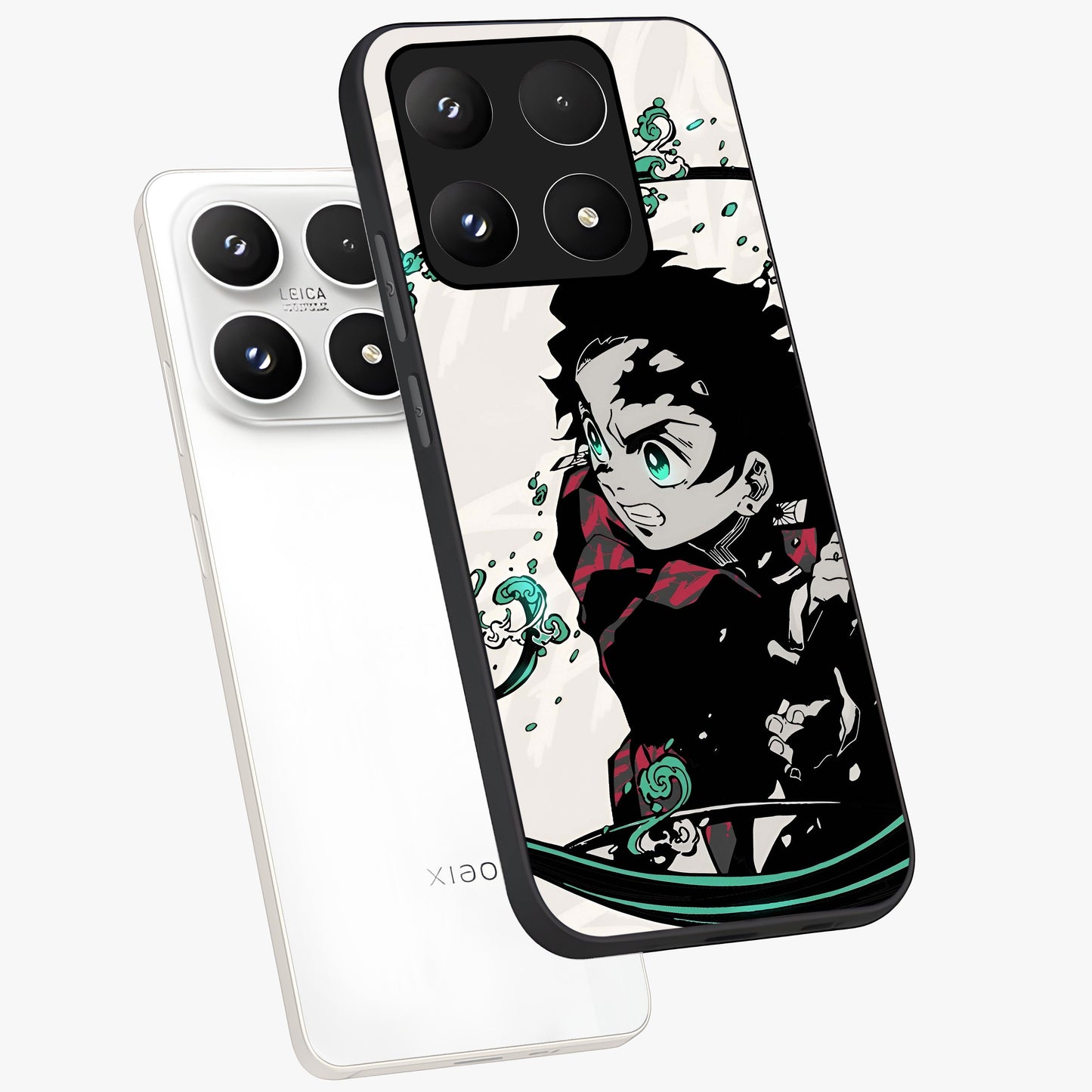 Demon Slayer Glass Case displayed in angled mockup highlighting dramatic anime character design with action aesthetic.
