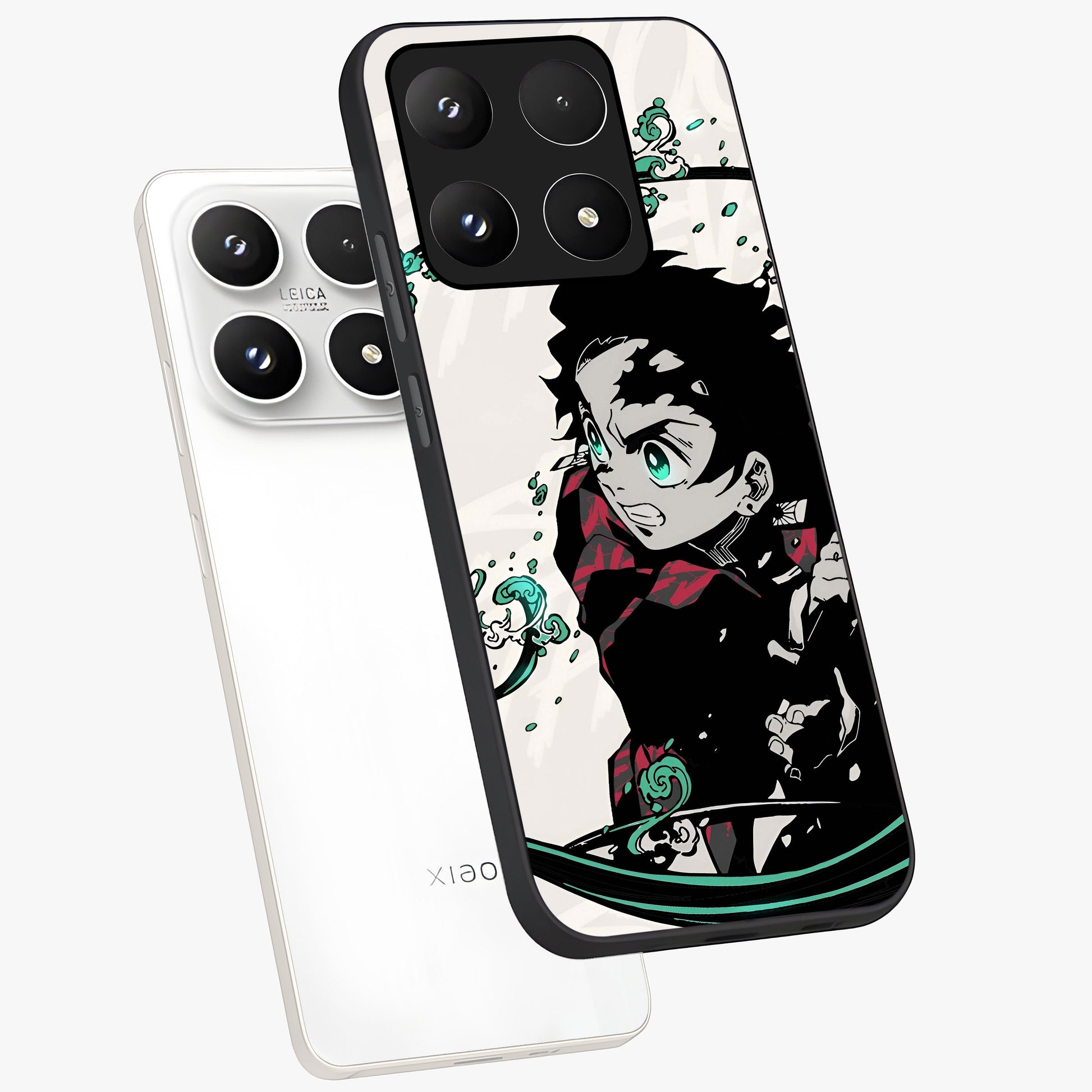 Demon Slayer Glass Case displayed in angled mockup highlighting dramatic anime character design with action aesthetic.
