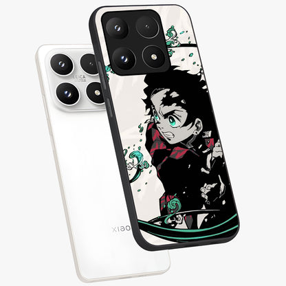 Demon Slayer Glass Case displayed in angled mockup highlighting dramatic anime character design with action aesthetic.