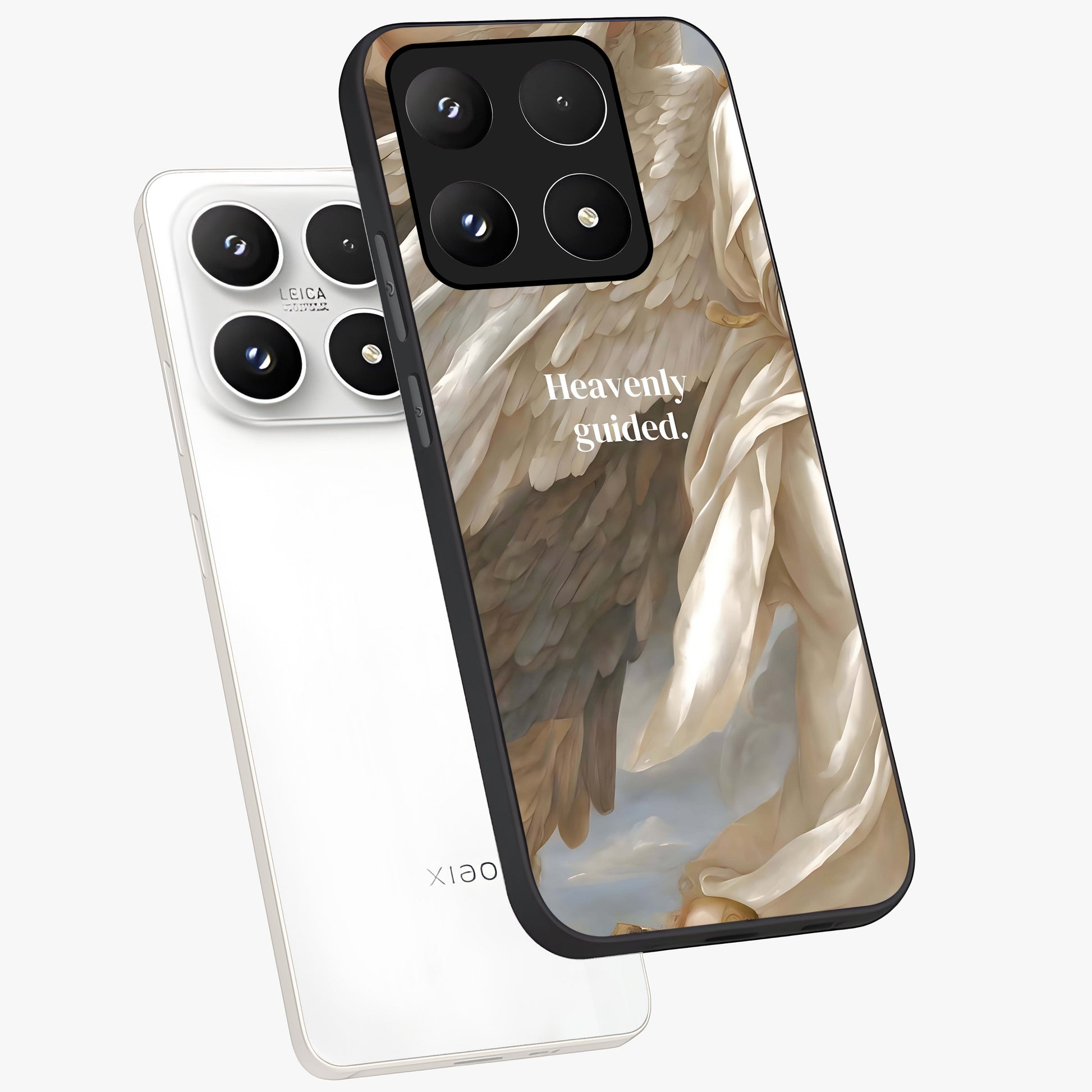 Divine Winged Grace Glass Case displayed in angled mockup highlighting graceful wing design with divine aesthetic style.