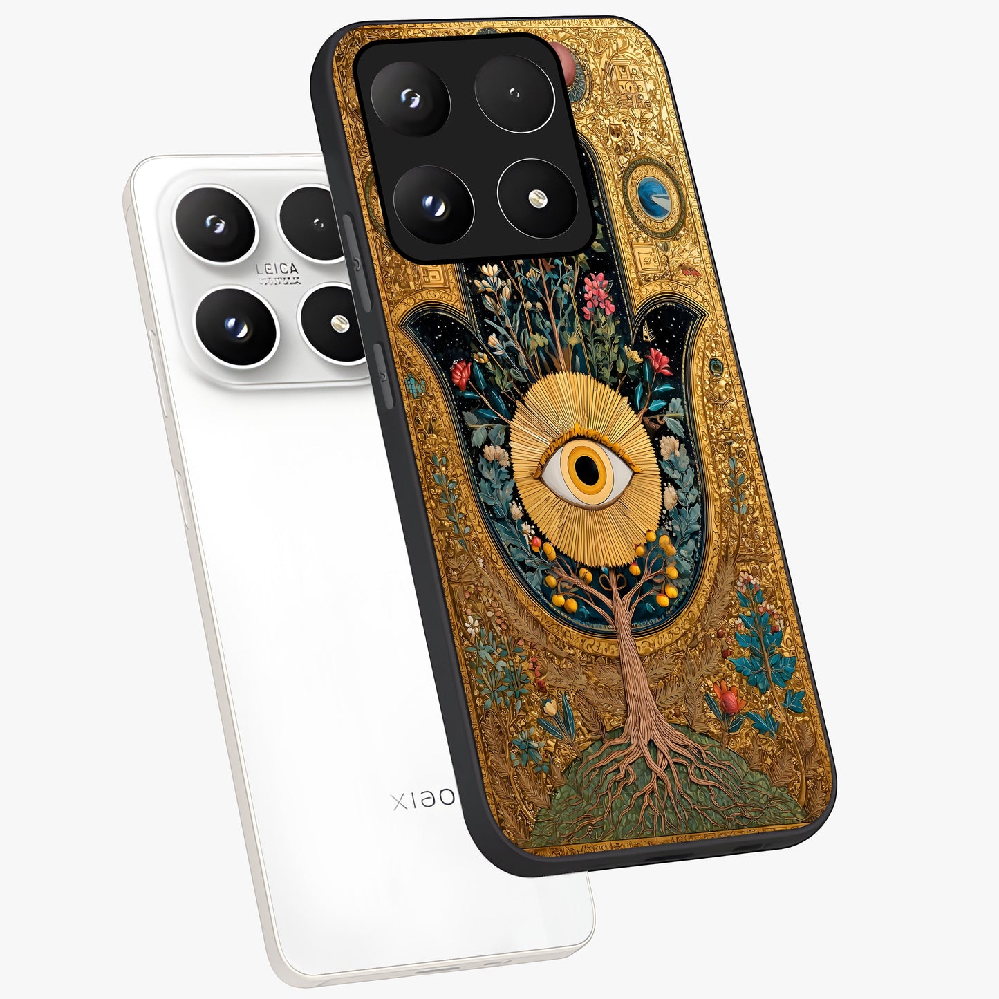 Ethereal Evil Eye Glass Case displayed in angled mockup highlighting protective evil eye symbol with spiritual aesthetic design.