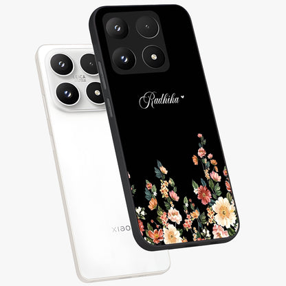 Floral Design With a Custom Personalized Name Glass Case displayed in angled mockup highlighting elegant floral pattern with custom name feature.