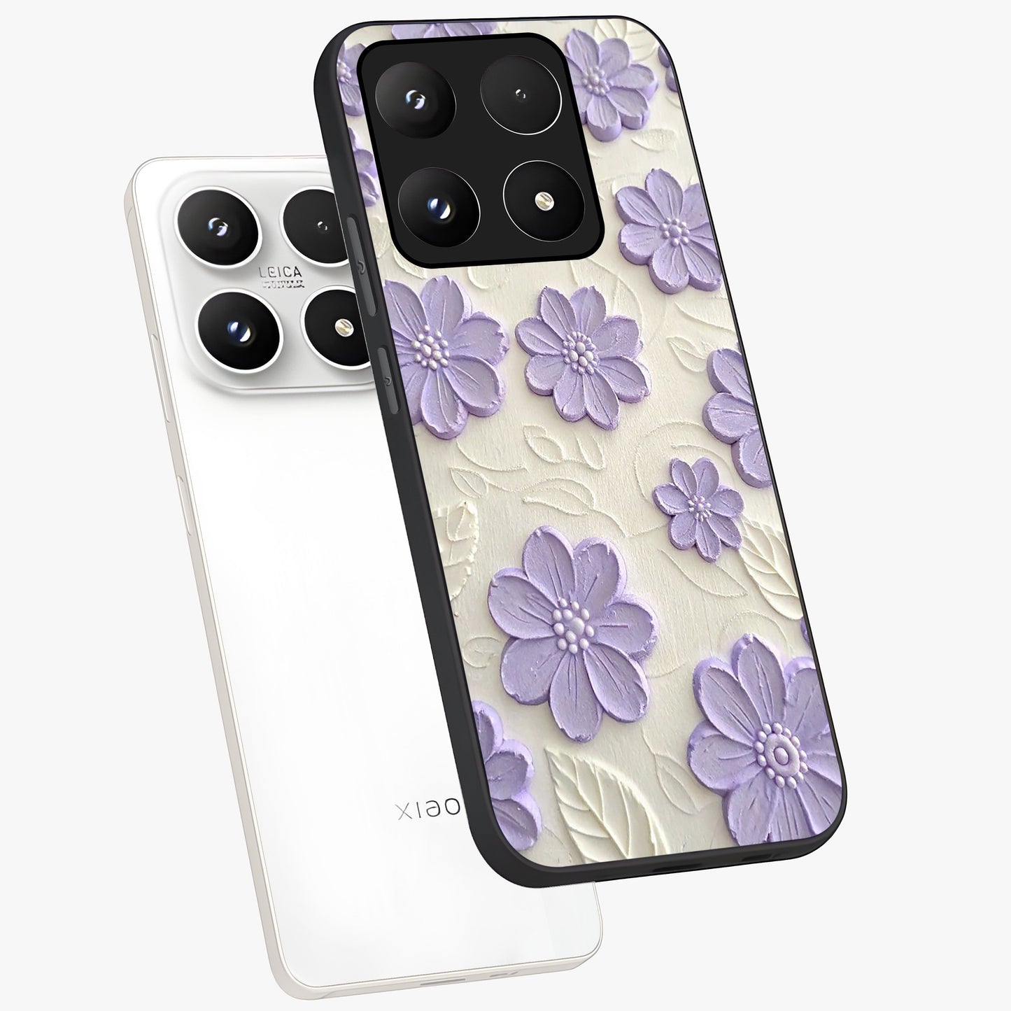 Floral Wall Art With Purple Flowers Glass Case displayed in angled mockup highlighting vibrant purple floral illustration with artistic aesthetic.