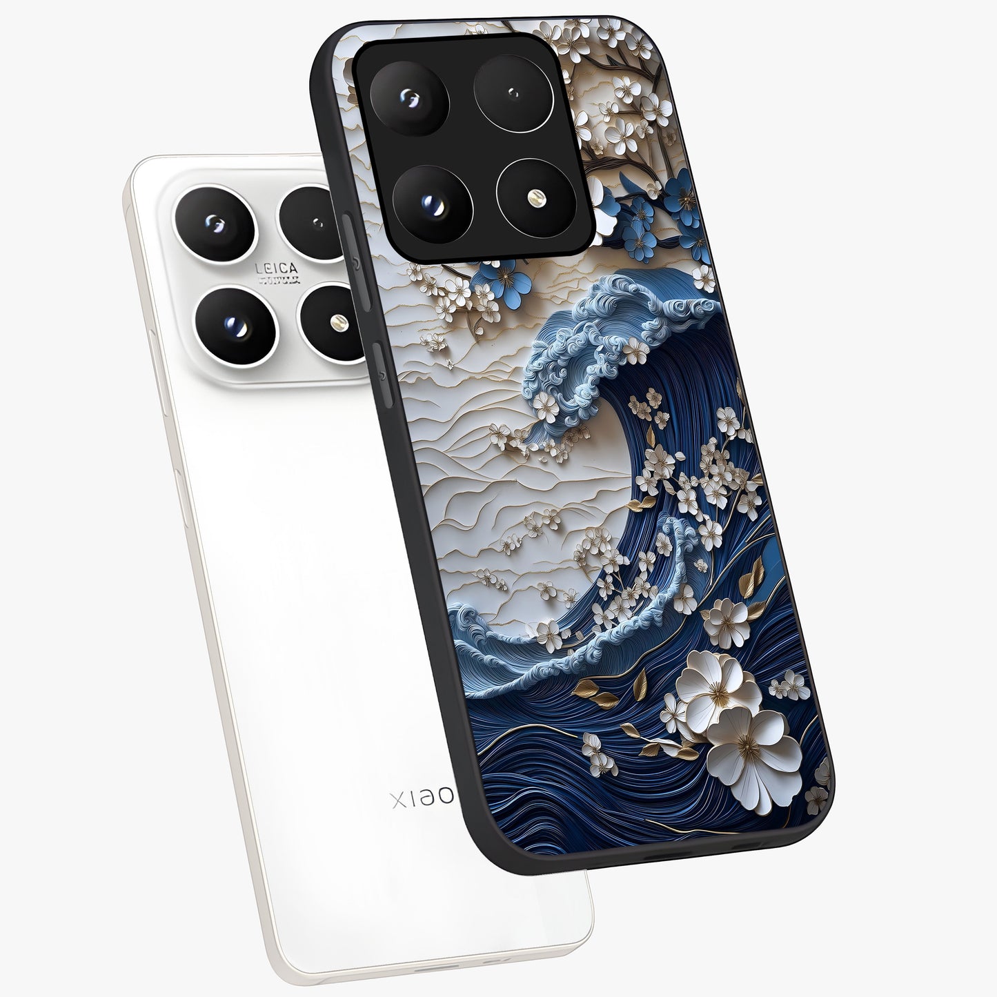 Floral Wave Origami Glass Case displayed in angled mockup highlighting geometric origami flower design with modern aesthetic style.